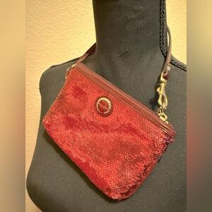 Coach Burgundy Sequined Wristlet